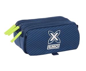 safta Munich Blue Indigo Federmäppchen, dreifaches Federmäppchen für Kinder, ideal für Kinder im Schulalter, bequem und vielseitig, Qualität und Widerstandsfähigkeit, 21,5 x 8 x 10 cm, Indigoblau, M
