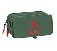 Safta Munich Federmäppchen mit DREI Fächern, für Kinder, ideal für Kinder von 5 bis 14 Jahren, bequem und vielseitig, Qualität und Widerstandsfähigkeit, 21,5 x 8 x 10 cm, Grün