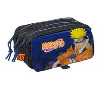 SAFTA Naruto Ninja Federmäppchen mit DREI Fächern, für Kinder, ideal für Kinder im Schulalter, bequem und vielseitig, Qualität und Widerstandsfähigkeit, 21,5 x 8 x 10 cm, Schwarz/Blau, schwarz/blau,