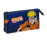 Safta Federmäppchen Naruto Ninja für Kinder – 3 Fächer, 22 x 12 x 3 cm – Schwarz/Blau