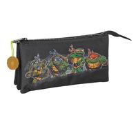 Safta Ninja Turtles Federmäppchen mit DREI Fächern, für Kinder, ideal für Kinder im Schulalter, bequem und vielseitig, Qualität und Widerstandsfähigkeit, 22 x 3 x 12 cm, Grau/Schwarz, Grau/Schwarz,