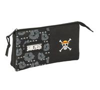 Safta One Piece Pirates Federmäppchen für Kinder, ideal für Kinder im Schulalter, bequem und vielseitig, Qualität und Widerstandsfähigkeit, 22 x 3 x 12 cm, Schwarz, M, Casual