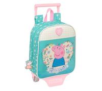Safta PEPPA PIG PRETTY FLOWERS Kindergartenrucksack mit Trolley, ideal für Kinder verschiedener Altersgruppen, bequem und vielseitig, Qualität und Widerstandsfähigkeit, 22 x 10 x 27 cm, Minzgrün /