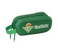 Safta Real Betis Balompié Doppel-Schulmäppchen mit zwei separaten Fächern und Reißverschlüssen, seitlichem Griff, Organizer zum Schulen, Grün, Maße 21 x 6 x 8 cm
