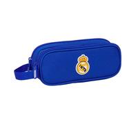 Real Madrid Doppelmäppchen für Kinder, ideal für Kinder im Schulalter, bequem und vielseitig, Qualität und Widerstandsfähigkeit, 21 x 6 x 8 cm