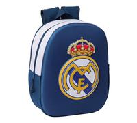 Safta Real Madrid 3D Schulrucksack mit 3D-Design, anpassbar an den Wagen, ideal für Kinder verschiedener Altersgruppen, bequem und vielseitig, Qualität und Widerstandsfähigkeit, 27 x 10 x 33 cm