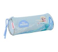 Safta - Rundes Federmäppchen für die Schule von Disney Frozen mit Reißverschluss und leicht zu öffnendem Griff, blaues Design mit Schneeflocken und Elsa, Maße: 20 x 7 x 7 cm, Schulmäppchen