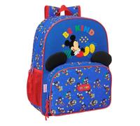 safta Schulrucksack Junior Mickey „Today“, trolleyfähig, 3D-Ohren | Maße 32 x 12 x 38 cm, 14,6 l, 440 g, Blau-Rot, Polyester, für Grundschule, Hort und Ausflüge, Disney-Lizenz