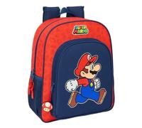 safta Schulrucksack Super Mario Trick Junior, trolleyfähig, Vortasche | Maße 32 x 12 x 38 cm, 14,6 l, 300 g, Marineblau-Rot, Polyester, für die Grundschule, Nintendo-Lizenz