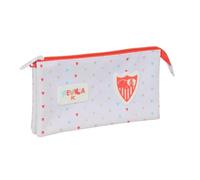 Safta Sevilla FC Federmäppchen für die Schule für Kinder mit 3 separaten Fächern mit Reißverschluss und zentraler Innentasche, Maße 22 x 3 x 12 cm