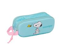 Safta Snoopy Doppel-Schultasche für Kinder, mit zwei separaten Fächern und Reißverschlüssen, seitlicher Griff, Maße 21 x 6 x 8 cm, Schulmäppchen mit 2 Fächern