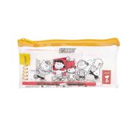 Safta Snoopy Federmäppchen, rechteckig, transparent, Schulorganizer für Kinder, PVC, mit Reißverschluss, Set mit Lineal 15 cm, 2 Bleistifte, Spitzer, Maße 22,5 x 10,5 cm, Federmäppchen