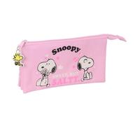 Safta Snoopy Federmäppchen, Schulorganizer für Kinder, mit 3 separaten Fächern und Reißverschluss, Maße 22 x 3 x 12 cm, Federmäppchen mit 3 Fächern