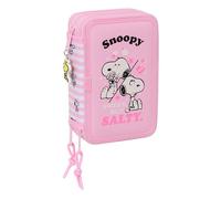 SNOOPY Schulmäppchen mit 37 Utensilien, ideal für Kinder von 5 bis 14 Jahren, bequem und vielseitig, Qualität und Widerstandsfähigkeit, 12,5 x 5,5 x 19,5 cm