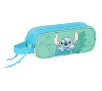 safta Stitch Aloha Doppelmäppchen für Kinder, ideal für Kinder im Schulalter, bequem und vielseitig, Qualität und Widerstandsfähigkeit, 21 x 6 x 8 cm, Türkis, türkis, Estándar, Lässig