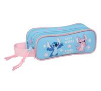 safta Stitch Happy Doppelmäppchen für Kinder, ideal für Kinder im Schulalter, bequem und vielseitig, Qualität und Widerstandsfähigkeit, 21 x 6 x 8 cm, Himmelblau, M, Casual