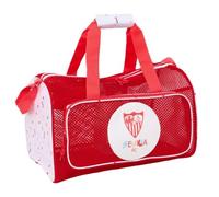 safta | Strandtasche des FC Sevilla, Schultertasche, atmungsaktives rotes Netzgewebe mit Wappen, gefütterter Tragegriff, Reißverschlusstasche vorne, Maße: 47 x 27 x 26 cm
