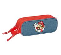 SUPER MARIO Doppelmäppchen für Kinder, ideal für Kinder im Schulalter, bequem und vielseitig, Qualität und Widerstandsfähigkeit, 21 x 6 x 8 cm