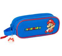 safta Super Mario Play - Doppelmäppchen für Kinder, ideal für Schulkinder, bequem und vielseitig, Qualität und Langlebigkeit, 21 x 6 x 8 cm, Blau/Rot, Blau/Rot, blau/rot, Estándar, Casual