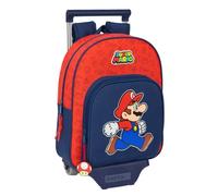 Safta SUPER MARIO TRICK Kinderrucksack mit Trolley 705, ideal für Kinder verschiedener Altersgruppen, bequem und vielseitig, Qualität und Widerstandsfähigkeit, 28 x 10 x 34 cm, Dunkelblau/Rot, M,