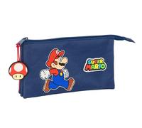 SUPER MARIO TRICK Federmäppchen für Kinder, ideal für Kinder im Schulalter, bequem und vielseitig, Qualität und Widerstandsfähigkeit, 22 x 3 x 12 cm, Dunkelblau/Rot, M, Casual
