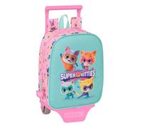safta Superkitties Kinderrucksack mit Trolley, ideal für Kinder verschiedener Altersgruppen, bequem und vielseitig, Qualität und Widerstandsfähigkeit, 22 x 10 x 27 cm, Hellrosa/Pastelltürkis, M,