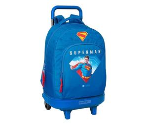 safta Superman Großer Rucksack mit Rädern, kompakt, abnehmbar, ideal für Kinder verschiedener Altersgruppen, bequem und vielseitig, Qualität und Widerstandsfähigkeit, 33 x 22 x 45 cm, blau, M, Casual