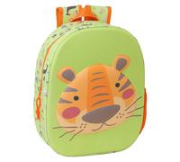 Safta Schulrucksack Tiger 3D – 3D-Design, für Trolley geeignet, 27×10×33 cm, Lindgrün, M