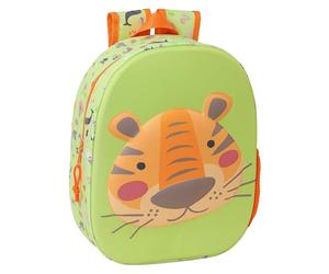 Safta Tiger 3D Schulrucksack mit 3D-Design, anpassbar an den Wagen, ideal für Kinder verschiedener Altersgruppen, bequem und vielseitig, Qualität und Widerstandsfähigkeit, 27 x 10 x 33 cm, Lindgrün, M