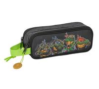 Safta Ninja Turtles Doppelmäppchen für Kinder, ideal für Kinder im Schulalter, bequem und vielseitig, Qualität und Widerstandsfähigkeit, 21 x 6 x 8 cm, Grau/Schwarz, Grau/Schwarz, Estándar, Lässig