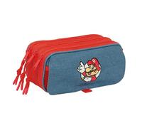 SUPER MARIO Federmäppchen mit 3 Fächern, für Kinder, ideal für Kinder im Schulalter, bequem und vielseitig, Qualität und Widerstandsfähigkeit, 21,5 x 8 x 10 cm