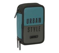 Dreifaches Federmäppchen Safta Urban style Blau Grau 12,5 x 19,5 x 5,5 cm 37 Stücke