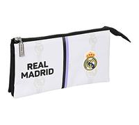safta Unisex Kinder 1. Ausstattung Federmäppchen mit DREI Fächern, Real Madrid, 22/23, 220 x 30 x 120 mm, Schwarz, Weiß, Estándar