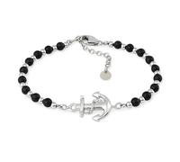 SAGA GIOIELLI® Armband für Herren, Kollektion Nautica, Kugeln aus Stahl und Onyx, Schwarz Onyx, Karabinerverschluss, Länge 17,5 - 22 cm, 22 centimeters, Edelstahl Legierter Stahl Stein