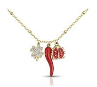 SAGA GIOIELLI® Damen-Halskette Glücksbringer Kleeblatt Horn Marienkäfer Stahl Geschenkbox