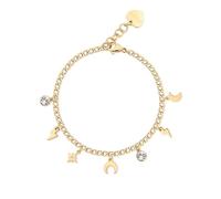 Sagapo Armband Stahl 316l Gold mit Charms SSG16, 185mm, Edelstahl, Kristall