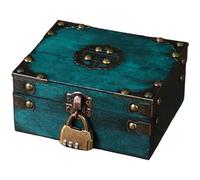 SageFurned Vintage Aufbewahrungsbox aus Holz mit staubdichtem Deckel, antike Schmuckschatulle für kleine Accessoires, 13,5 x 10,5 x 6,5 cm, Vintage-Rot