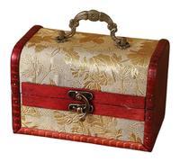 SageFurned Vintage-Schmuckschatulle aus Jacquard-Holz mit Griff, antiker Stil, tragbarer Aufbewahrungs-Organizer für Accessoires und Schmuckstücke, 13 x 7 x 8,5 cm, Traubenfarbe