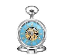 SAGELSHN Klassische Taschenuhr Mechanische Taschenuhr, Mechanisches Uhrwerk, Römische Ziffern, Blaues Zifferblatt Für Damen Taschen Uhr Herren