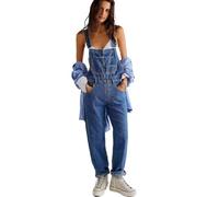 SaiDeng Damen Denim Latzhose - Ärmelloser Baggy Jeans Overall mit Taschen - Langer Weitbein-Look im Casual Streetwear Stil