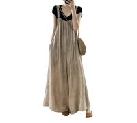 SaiDeng Damen Latzhose - Ärmelloser Jumpsuit im Japanischen Stil mit Weitem Bein - Lässige Arbeitsoveralls mit Großen Taschen, Sommer Trägerhose aus Baumwollmischung