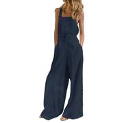 SaiDeng Damen Latzhose - Ärmelloser Jumpsuit mit Weitem Bein & Seitentaschen - Lockerer Overall mit Seitenknöpfen, Einfarbiger Casual Einteiler für Sommer & Alltag