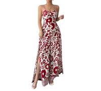 SaiDeng Damen Latzhose - Ärmelloser Overall mit gedrehtem Knoten, Spaghettiträgern, Blumenmuster und weitem Bein - Eleganter, bedruckter Jumpsuit