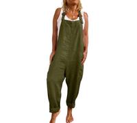 SaiDeng Damen Latzhose Jumpsuit mit weitem Bein - Verstellbare Träger, Baumwoll-Leinen Overall mit Taschen im lässigen Workwear-Stil