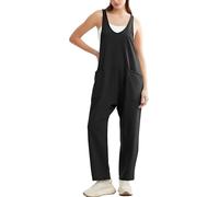 SaiDeng Damen Latzhose Sommer - Baggy Jumpsuit mit Weiten Beinen - Ärmelloser Retro Overall mit Trägern & Taschen, Lässig & Elegant