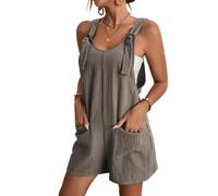 SaiDeng Damen Sommer Kurze Latzhose - Ärmelloser Baumwoll-Leinen Jumpsuit mit Taschen - Lässiger Einteiler Overall Shorts mit Trägern für Alltag & Urlaub