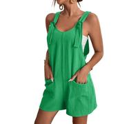 SaiDeng Damen Sommer Kurze Latzhose - Ärmelloser Baumwoll-Leinen Jumpsuit mit Taschen - Lässiger Einteiler Overall Shorts mit Trägern für Alltag & Urlaub