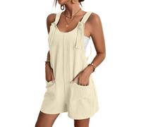 SaiDeng Damen Sommer Kurze Latzhose - Ärmelloser Baumwoll-Leinen Jumpsuit mit Taschen - Lässiger Einteiler Overall Shorts mit Trägern für Alltag & Urlaub