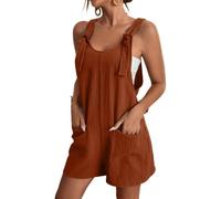SaiDeng Damen Sommer Kurze Latzhose - Ärmelloser Baumwoll-Leinen Jumpsuit mit Taschen - Lässiger Einteiler Overall Shorts mit Trägern für Alltag & Urlaub