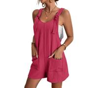 SaiDeng Damen Sommer Kurze Latzhose - Ärmelloser Baumwoll-Leinen Jumpsuit mit Taschen - Lässiger Einteiler Overall Shorts mit Trägern für Alltag & Urlaub